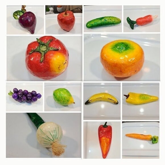 13 Piece Vintage Handcrafted Realistic Life Size Paper Mache Fruit & Vegetables - Picture 6 of 11